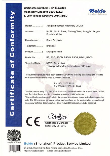 China Jiangyin Brightsail Machinery Co.,Ltd. Certification